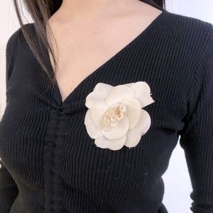 CHANEL White Camellia Brooch